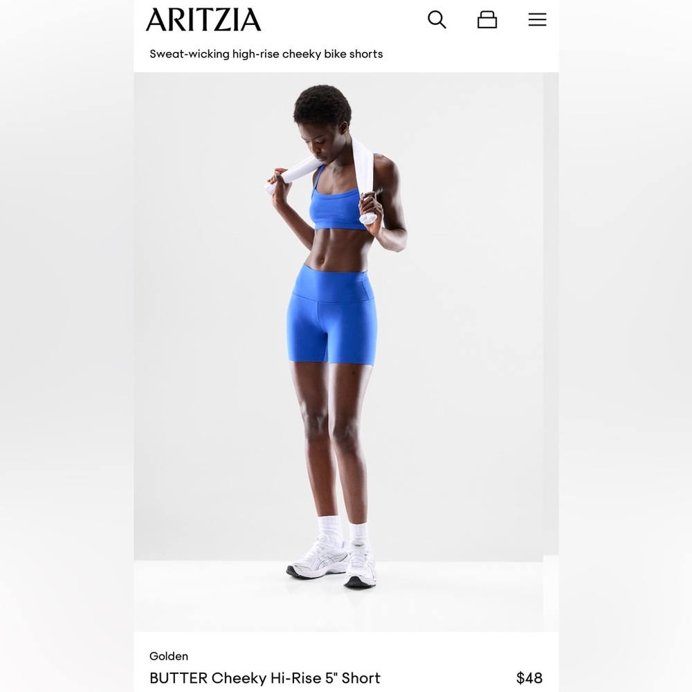 Aritzia Royal Blue Butter Cheeky High-Rise Bike Shorts and Sports Bra Set
